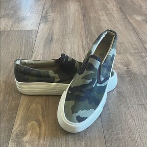 Restricted Green Camo Slip-On Sneakers